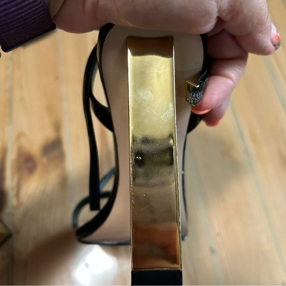 SCHUTZ Filipa Black Patent Leather Sculpted High Heel Sandals - Picture 9 of 13